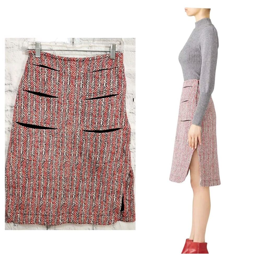 Carven Rose tweed skirt Sz 36(s) lined pockets A38C